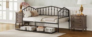 English Elm Twin Metal Daybed with Storage Drawers Powder Coated Iron Frame Guest Room Sofa Black Twin N708P395931B