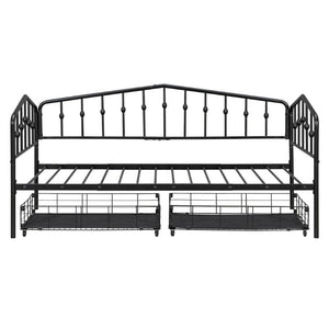English Elm Twin Metal Daybed with Storage Drawers Powder Coated Iron Frame Guest Room Sofa Black Twin N708P395931B