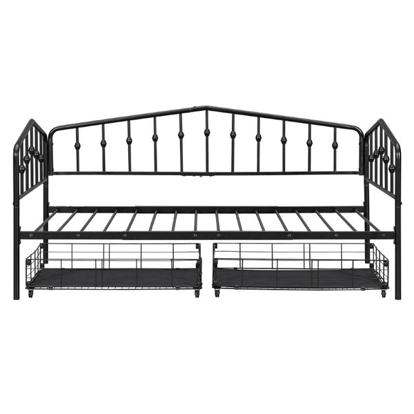 English Elm Twin Metal Daybed with Storage Drawers Powder Coated Iron Frame Guest Room Sofa Black Twin N708P395931B