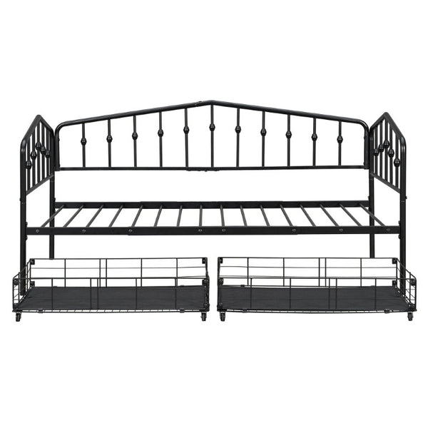 English Elm Twin Metal Daybed with Storage Drawers Powder Coated Iron Frame Guest Room Sofa Black Twin N708P395931B