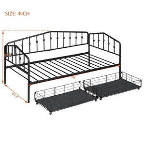 English Elm Twin Metal Daybed with Storage Drawers Powder Coated Iron Frame Guest Room Sofa Black Twin N708P395931B