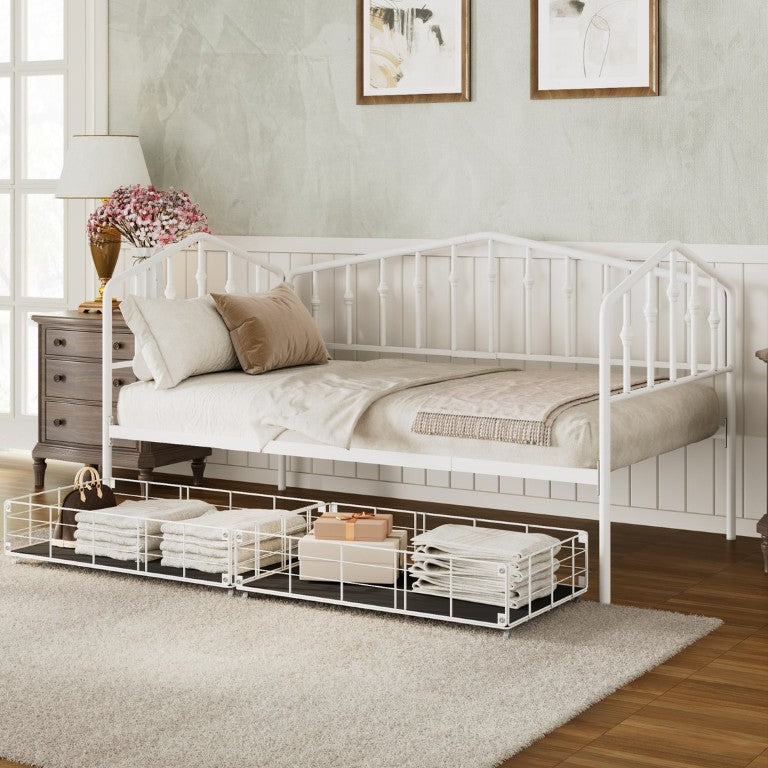 English Elm Twin Metal Daybed with Adjustable Folding Trundle for Guest Rooms and Studio Apartments White With 2 Drawers N708P395931K