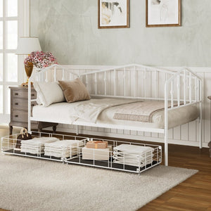 English Elm Twin Metal Daybed with Adjustable Folding Trundle for Guest Rooms and Studio Apartments White With 2 Drawers N708P395931K