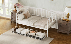English Elm Twin Metal Daybed with Adjustable Folding Trundle for Guest Rooms and Studio Apartments White With 2 Drawers N708P395931K