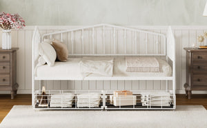 English Elm Twin Metal Daybed with Adjustable Folding Trundle for Guest Rooms and Studio Apartments White With 2 Drawers N708P395931K