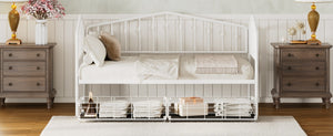 English Elm Twin Metal Daybed with Adjustable Folding Trundle for Guest Rooms and Studio Apartments White With 2 Drawers N708P395931K