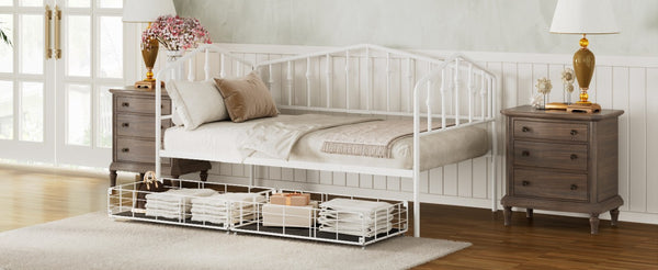 English Elm Twin Metal Daybed with Adjustable Folding Trundle for Guest Rooms and Studio Apartments White With 2 Drawers N708P395931K