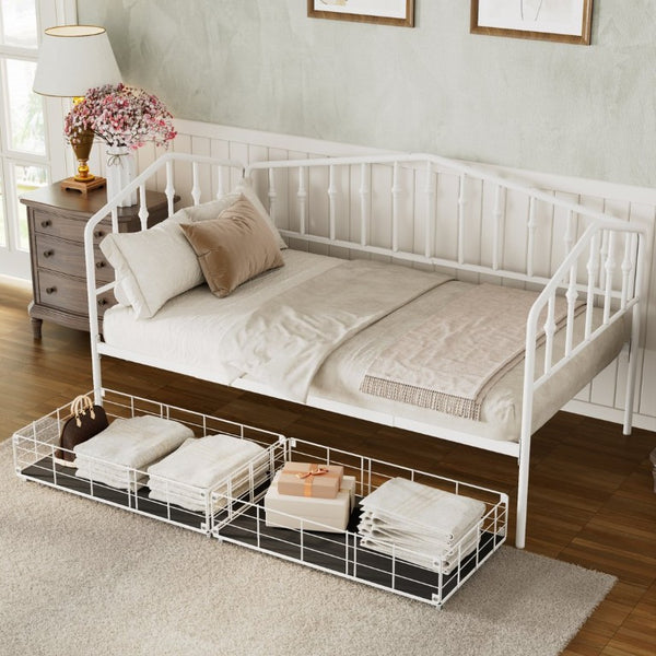 English Elm Twin Metal Daybed with Adjustable Folding Trundle for Guest Rooms and Studio Apartments White With 2 Drawers N708P395931K