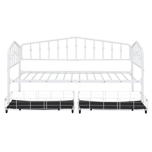 English Elm Twin Metal Daybed with Adjustable Folding Trundle for Guest Rooms and Studio Apartments White With 2 Drawers N708P395931K