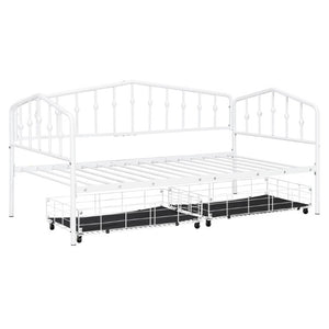 English Elm Twin Metal Daybed with Adjustable Folding Trundle for Guest Rooms and Studio Apartments White With 2 Drawers N708P395931K