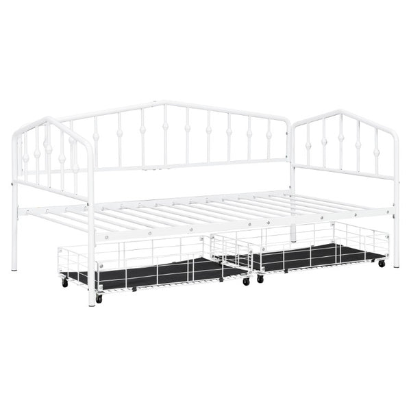 English Elm Twin Metal Daybed with Adjustable Folding Trundle for Guest Rooms and Studio Apartments White With 2 Drawers N708P395931K