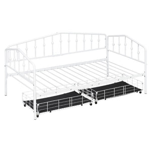 English Elm Twin Metal Daybed with Adjustable Folding Trundle for Guest Rooms and Studio Apartments White With 2 Drawers N708P395931K