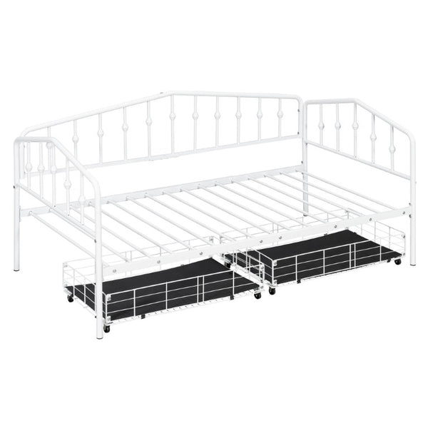 English Elm Twin Metal Daybed with Adjustable Folding Trundle for Guest Rooms and Studio Apartments White With 2 Drawers N708P395931K
