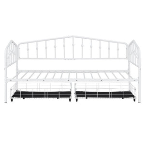 English Elm Twin Metal Daybed with Adjustable Folding Trundle for Guest Rooms and Studio Apartments White With 2 Drawers N708P395931K