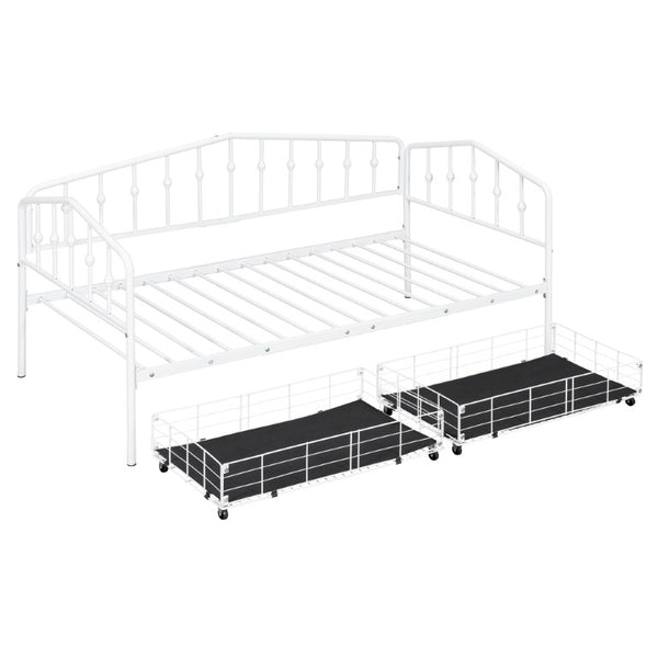 English Elm Twin Metal Daybed with Adjustable Folding Trundle for Guest Rooms and Studio Apartments White With 2 Drawers N708P395931K