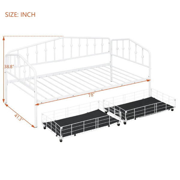 English Elm Twin Metal Daybed with Adjustable Folding Trundle for Guest Rooms and Studio Apartments White With 2 Drawers N708P395931K