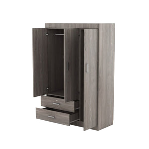 English Elm 3-Door Wardrobe with Lockable Drawer Hanging Rail and Shelving in Wood Grain Finish N708P404412E
