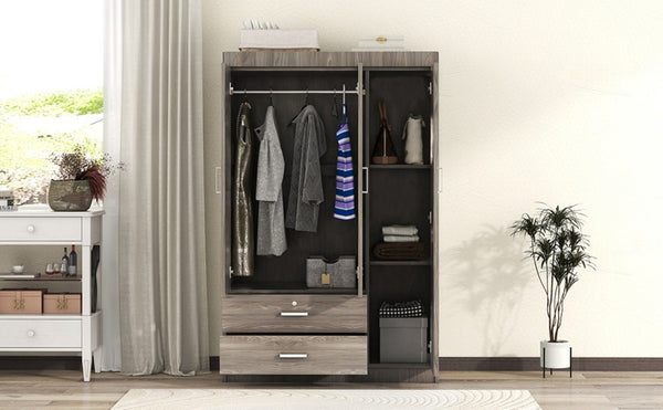 English Elm 3-Door Wardrobe with Lockable Drawer Hanging Rail and Shelving in Wood Grain Finish N708P404412E