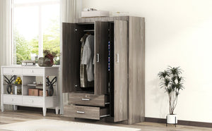 English Elm 3-Door Wardrobe with Lockable Drawer Hanging Rail and Shelving in Wood Grain Finish N708P404412E