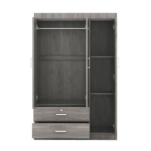 English Elm 3-Door Wardrobe with Lockable Drawer Hanging Rail and Shelving in Wood Grain Finish N708P404412E