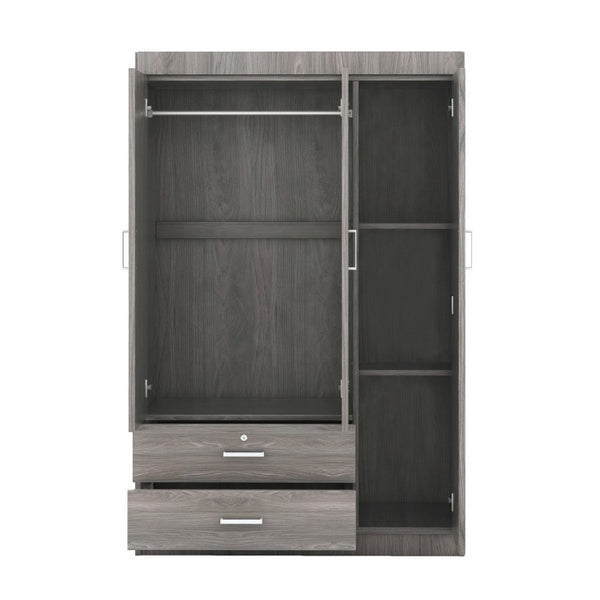English Elm 3-Door Wardrobe with Lockable Drawer Hanging Rail and Shelving in Wood Grain Finish N708P404412E