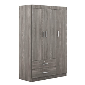 English Elm 3-Door Wardrobe with Lockable Drawer Hanging Rail and Shelving in Wood Grain Finish N708P404412E