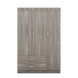 English Elm 3-Door Wardrobe with Lockable Drawer Hanging Rail and Shelving in Wood Grain Finish N708P404412E