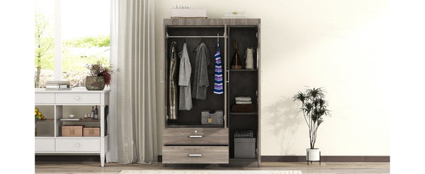 English Elm 3-Door Wardrobe with Lockable Drawer Hanging Rail and Shelving in Wood Grain Finish N708P404412E