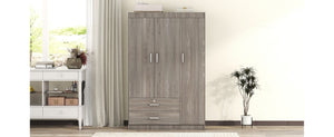 English Elm 3-Door Wardrobe with Lockable Drawer Hanging Rail and Shelving in Wood Grain Finish N708P404412E