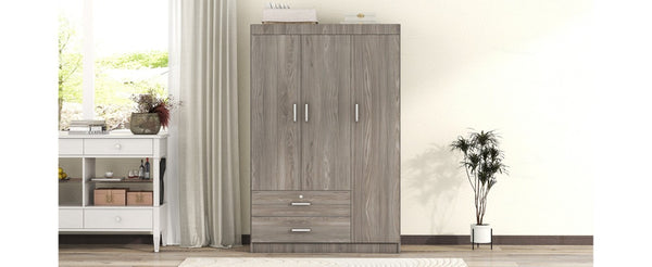 English Elm 3-Door Wardrobe with Lockable Drawer Hanging Rail and Shelving in Wood Grain Finish N708P404412E