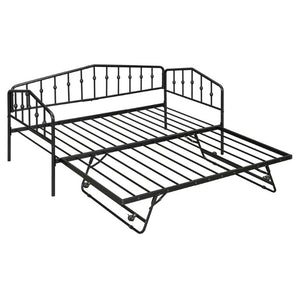 English Elm Twin Metal Daybed with Adjustable Folding Trundle for Guest Rooms and Studio Apartments Black With Trundle N708P415474B