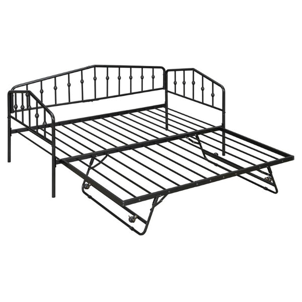 English Elm Twin Metal Daybed with Adjustable Folding Trundle for Guest Rooms and Studio Apartments Black With Trundle N708P415474B