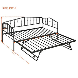 English Elm Twin Metal Daybed with Adjustable Folding Trundle for Guest Rooms and Studio Apartments Black With Trundle N708P415474B