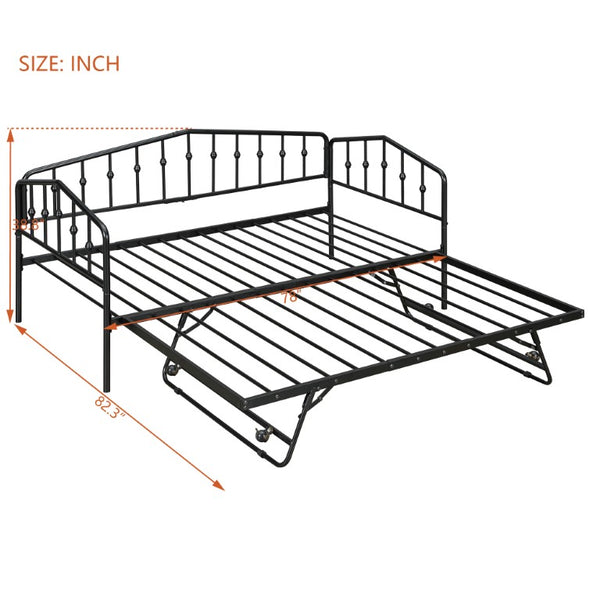 English Elm Twin Metal Daybed with Adjustable Folding Trundle for Guest Rooms and Studio Apartments Black With Trundle N708P415474B