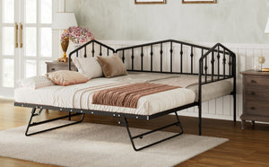 English Elm Twin Metal Daybed with Adjustable Folding Trundle for Guest Rooms and Studio Apartments Black With Trundle N708P415474B