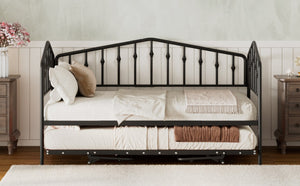 English Elm Twin Metal Daybed with Adjustable Folding Trundle for Guest Rooms and Studio Apartments Black With Trundle N708P415474B