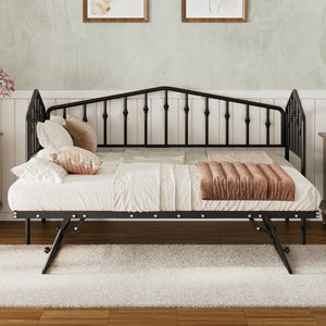 English Elm Twin Metal Daybed with Adjustable Folding Trundle for Guest Rooms and Studio Apartments Black With Trundle N708P415474B