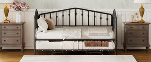 English Elm Twin Metal Daybed with Adjustable Folding Trundle for Guest Rooms and Studio Apartments Black With Trundle N708P415474B