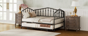 English Elm Twin Metal Daybed with Adjustable Folding Trundle for Guest Rooms and Studio Apartments Black With Trundle N708P415474B