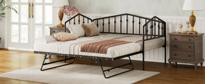 English Elm Twin Metal Daybed with Adjustable Folding Trundle for Guest Rooms and Studio Apartments Black With Trundle N708P415474B