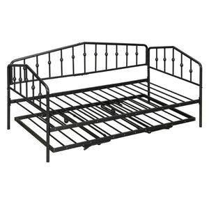 English Elm Twin Metal Daybed with Adjustable Folding Trundle for Guest Rooms and Studio Apartments Black With Trundle N708P415474B