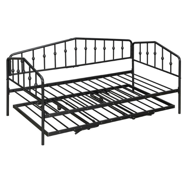 English Elm Twin Metal Daybed with Adjustable Folding Trundle for Guest Rooms and Studio Apartments Black With Trundle N708P415474B