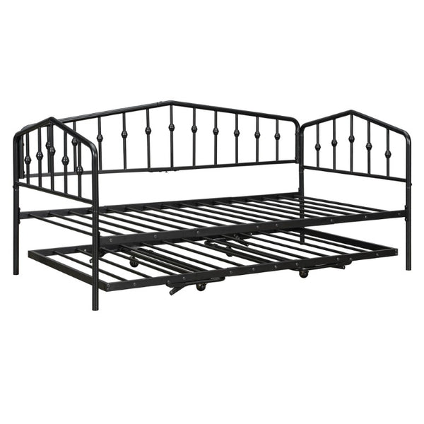 English Elm Twin Metal Daybed with Adjustable Folding Trundle for Guest Rooms and Studio Apartments Black With Trundle N708P415474B