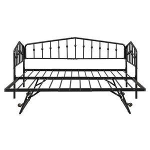 English Elm Twin Metal Daybed with Adjustable Folding Trundle for Guest Rooms and Studio Apartments Black With Trundle N708P415474B