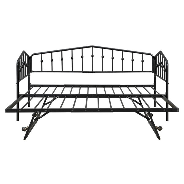 English Elm Twin Metal Daybed with Adjustable Folding Trundle for Guest Rooms and Studio Apartments Black With Trundle N708P415474B