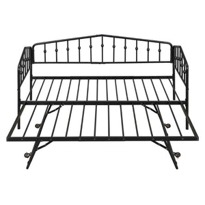 English Elm Twin Metal Daybed with Adjustable Folding Trundle for Guest Rooms and Studio Apartments Black With Trundle N708P415474B