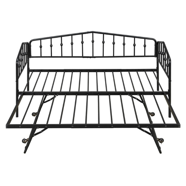 English Elm Twin Metal Daybed with Adjustable Folding Trundle for Guest Rooms and Studio Apartments Black With Trundle N708P415474B