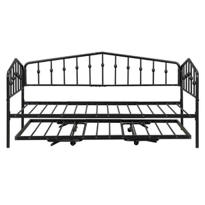 English Elm Twin Metal Daybed with Adjustable Folding Trundle for Guest Rooms and Studio Apartments Black With Trundle N708P415474B