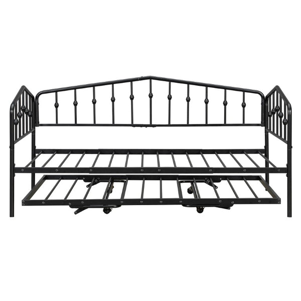 English Elm Twin Metal Daybed with Adjustable Folding Trundle for Guest Rooms and Studio Apartments Black With Trundle N708P415474B