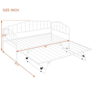 English Elm Twin Metal Daybed with Adjustable Folding Trundle for Guest Rooms and Studio Apartments White With Trundle N708P415474K